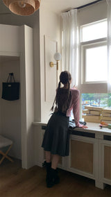 Back see-through lace long-sleeved T-shirt