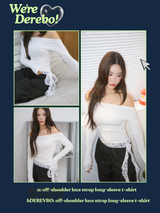 off-shoulder lace strap long-sleeve t-shirt