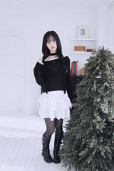 [Muffler SET] オフショルダーボタンストラップニット (3 colors)