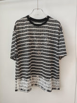 レースストライプミックススリムフィットTシャツ
