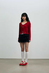 LYLA LAYERED CARDIGAN / RED-WHITE
