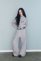 CHECK CONTRAST SWEAT PT GREY
