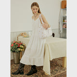 Lace Layered Sleeveless Long Dress _ White