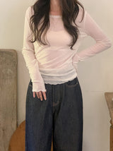 Boat Neck Wave Layered Wool T-Shirt (5color)