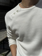 Waffle diagonal button crop long-sleeve t-shirt