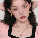 [Anti-tarnish] Kitty Layered Pearl Choker Necklace -Gold ver. (Kep1er Yujin Necklace)