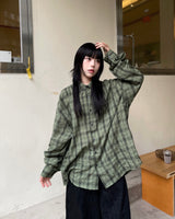 リンクルチェック長袖シャツ