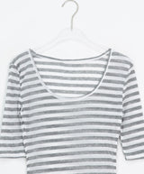 Yoka Stripe U-neck Layered Three Quarter Tee