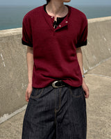 Near Henley Neck Cropped Knit Short Sleeve