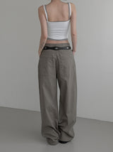 Poble Embroidered Patch Rivet Cotton Pants