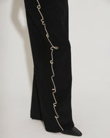 LETTERING CORDUROY WIDE LEG PANTS [BLACK]