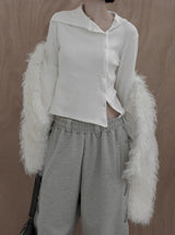 Sailor Collar Unbalanced Button Ribbed T-Shirt