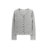 SIDE BUTTON POINT KNIT CARDIGAN (MELANGE GRAY)