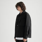 Poly Cotton Zip Shirts Jacket - BLACK