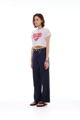 ハートスローガンクロップTシャツ / レッド