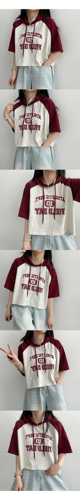 Girl's raglan short-sleeved cropped T-shirt