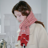 Candy Stripe Knit Muffler (Red & Ivory)
