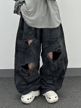 camo bio washed distressed pants