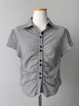 Check Shirred Short Sleeve Blouse