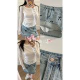 #S0603 bow pattern denim skirt