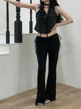 Angel frill ribbon wide pants