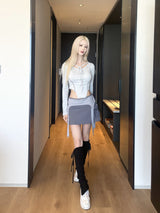 1208. Eyelet ribbon curved crop T (2color)