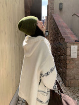Bow Wide Hooded Knitwear Zip-Up Cardigan