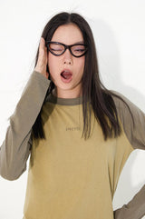 カラーブロックラグランスリーブスリムフィット長袖Tシャツ