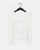 Coil Chiffon Layered Square Neck Slit V-Neck Knitwear