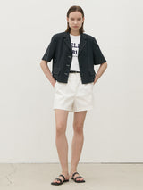 (Z-PT-5406)ESSENTIAL COTTON TUCK HALF PANTS S