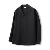 Loose Fit Open Collar Linen Shirt [Black]