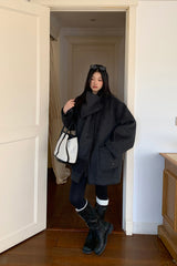 Charcoal quilted round muffler jacket