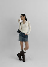 [B-DENIM] カッティングミニスカート 030