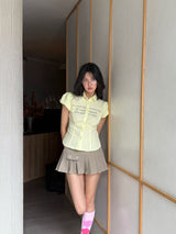 EatmePlz Yellow Letter Shirt サマースリムフィットトップス
