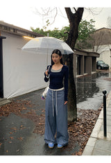 Square Navy Layered Long Sleeve T-Shirt