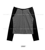 ノイストライプラグランボートネックロングスリーブ