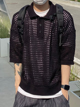 Mesh collar short sleeve knit 3C