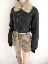 1085. Shearling leather crop mustang jk (2color)