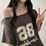 デロンスパン アンバルショルダー ボクシーフィット ショートスリーブTシャツ