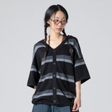 XTK144 Preppy Stripe Short Sleeve Knit Cardigan (BLACK)
