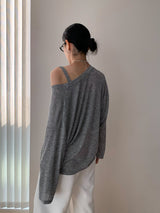 Two-wear loose long-sleeved off-shoulder T-shirt