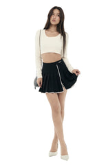 Crepe lace pleated skirt, Gray