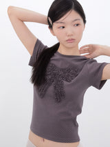 Dot Frill Ribbon T-Shirt (COCOA)
