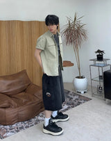 Furd-dyed zipper short-sleeve shirt