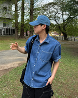 Parallel denim short sleeve shirt
