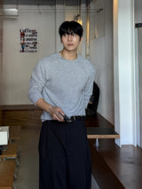 Waffle diagonal button crop long-sleeve t-shirt