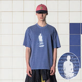 PIGMENT STRIPE T SHIRT / BLUE