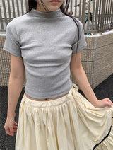 リブハーフネックTシャツ (4C)