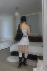 SATIN DOT LACE BUSTIER MINI DRESS (WHITE, BLACK 2COLORS!)