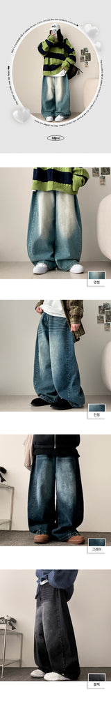 Nad side pin tuck snap wide denim pants